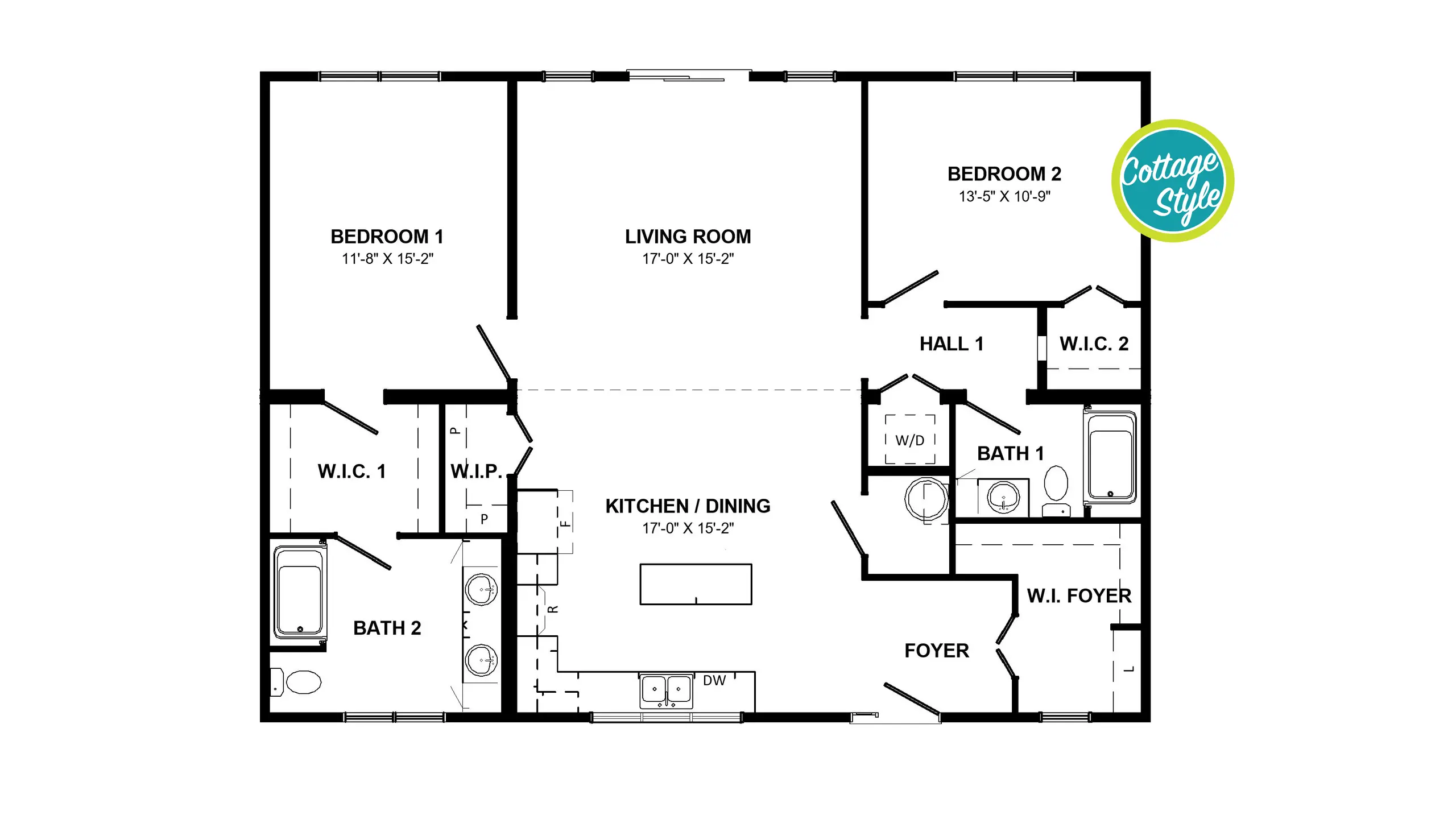 Floor plan of the Cottage, Harbour model modular home. 
