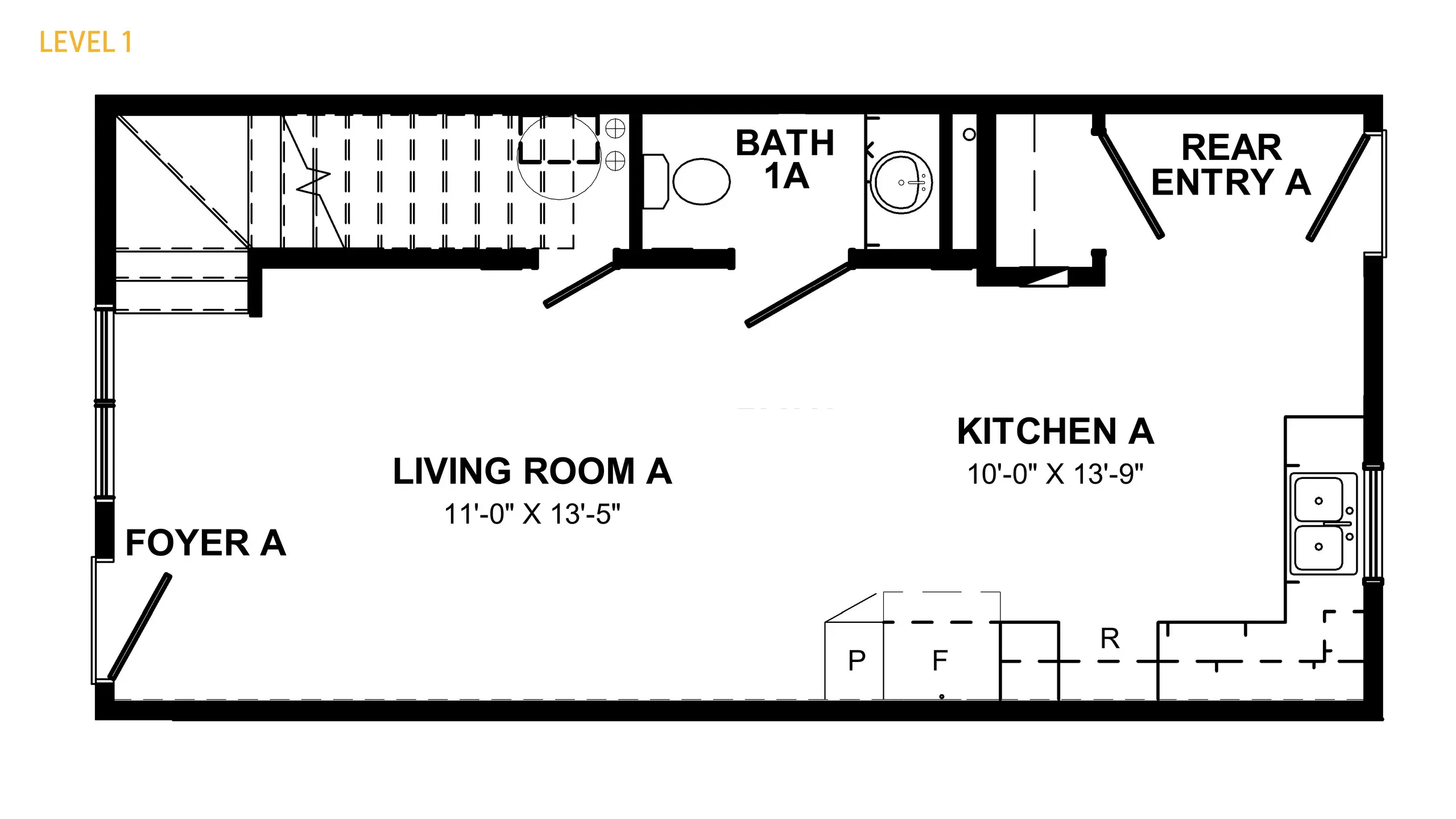 Floor plan of the Quimby Multiplex, Level 1. 