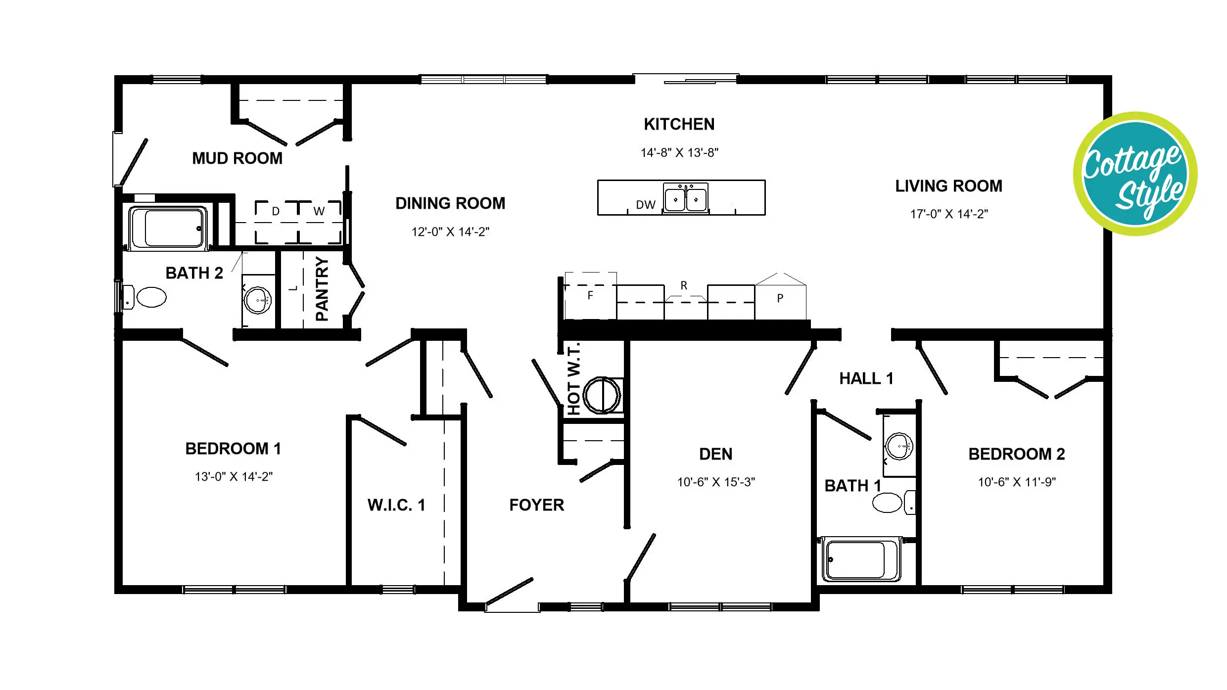 Floor plan of the Cottage, Glasgow model modular home. 