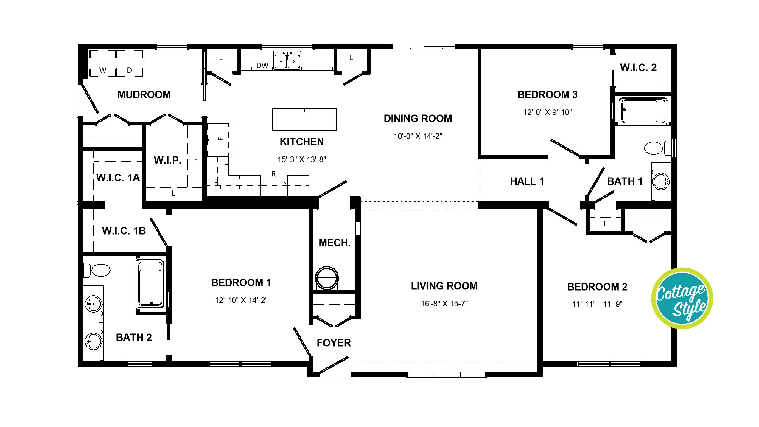 Floor plan of the Cottage, Garrison model modular home.