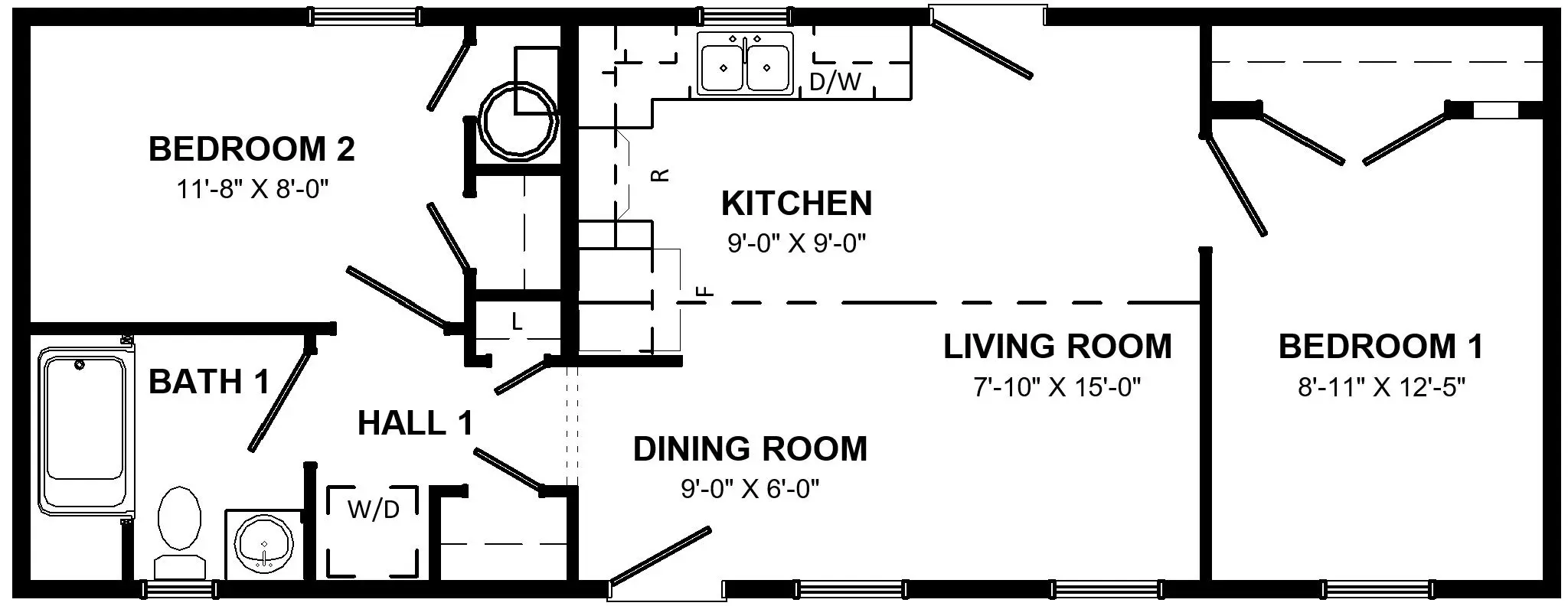 Floor plan of the Escape mini home. 