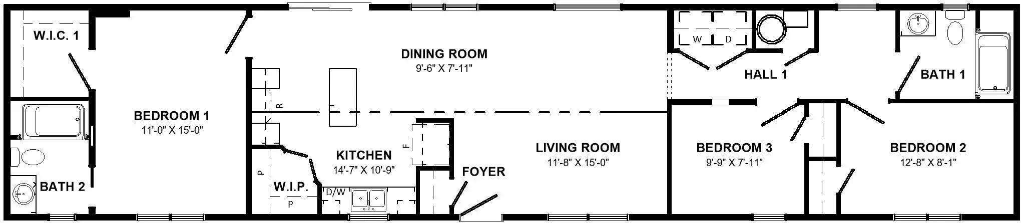 Floor plan of the Kensington mini home. 