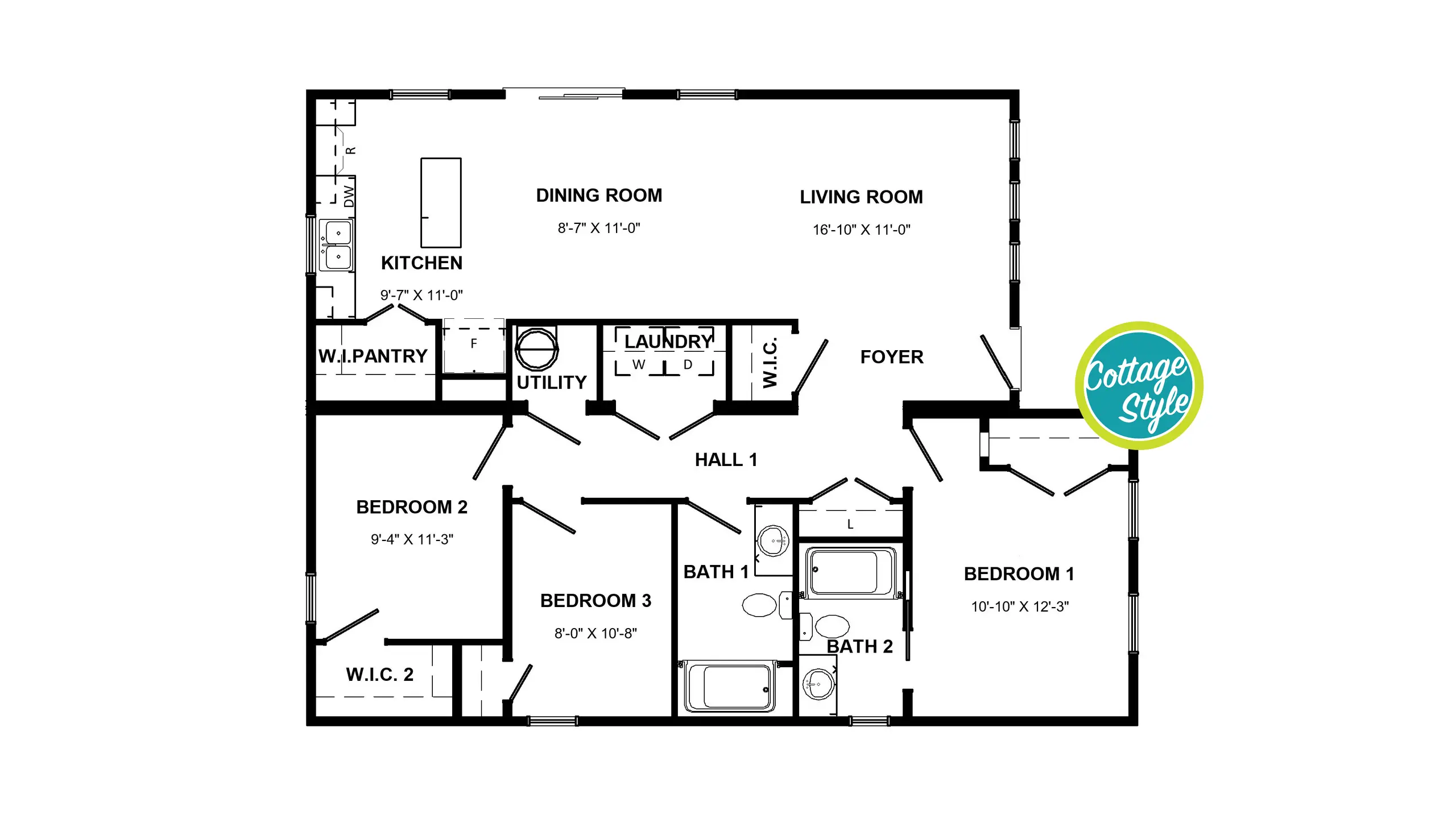 Floor plan of the Cottage, Nook model modular home. 
