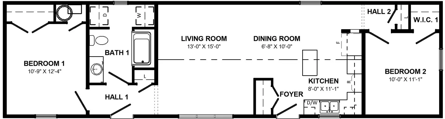 Floor plan of the Bayfield mini home. 