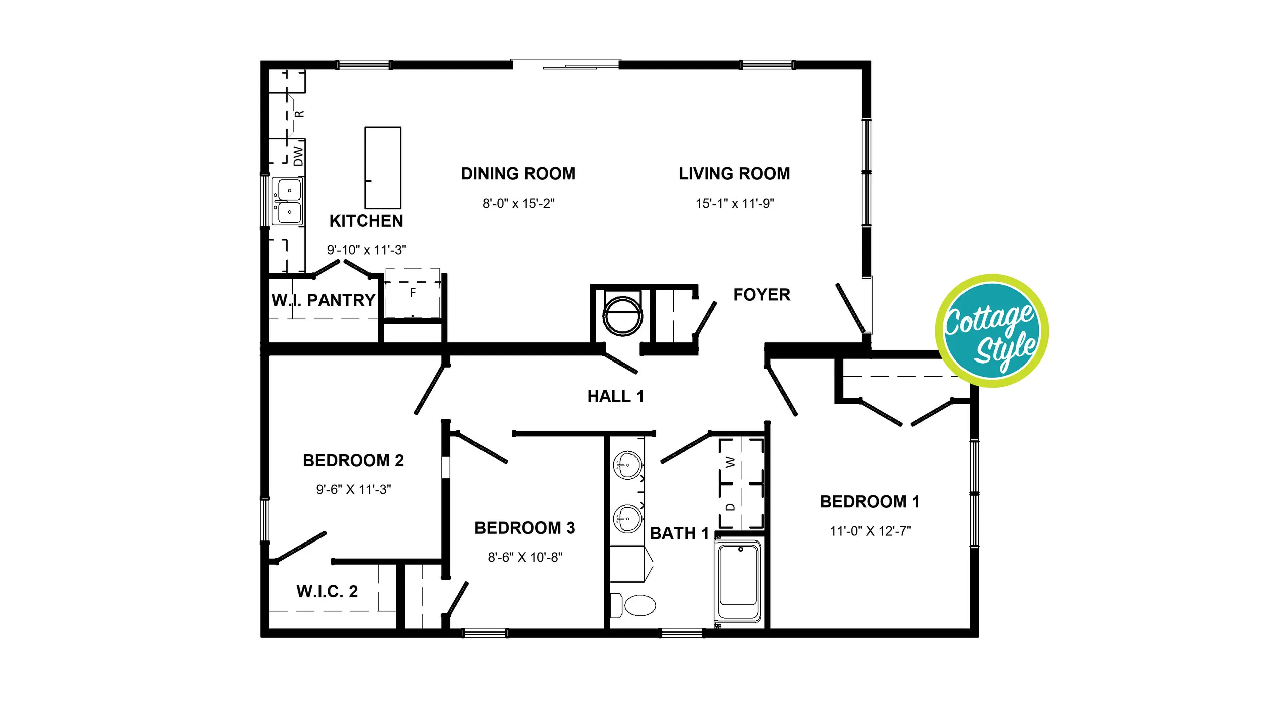 Floor plan of the Cottage, Snug model modular home. 