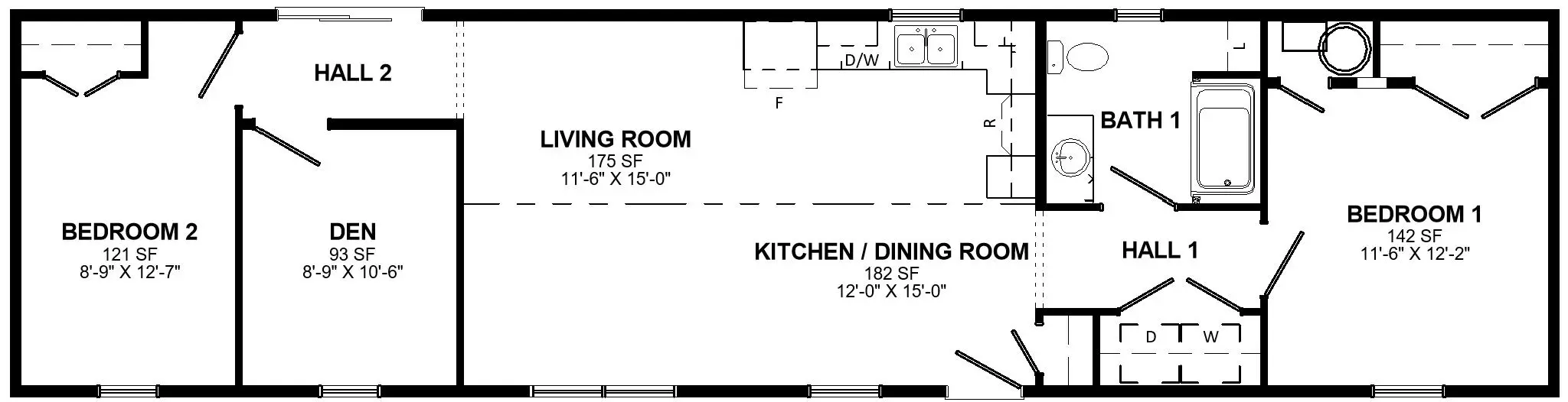 Floor plan of the Hazelbrook mini home. 