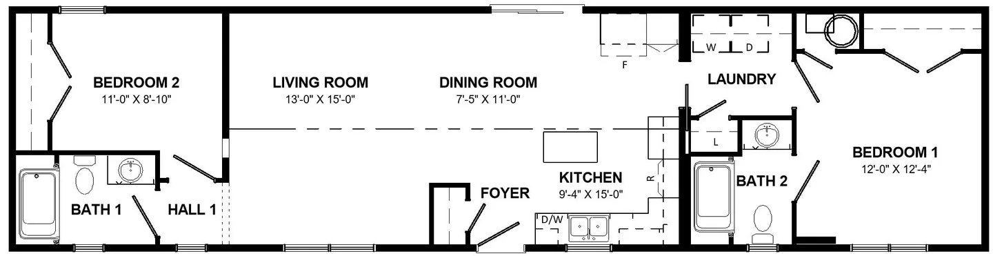 Floor plan of the Beesands mini home. 