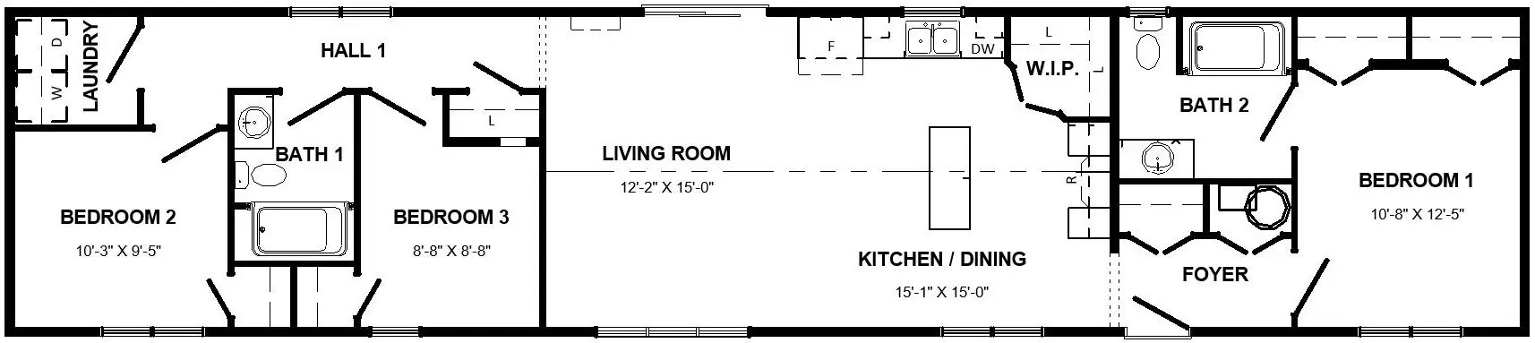 Floor plan of the Mapleview mini home. 